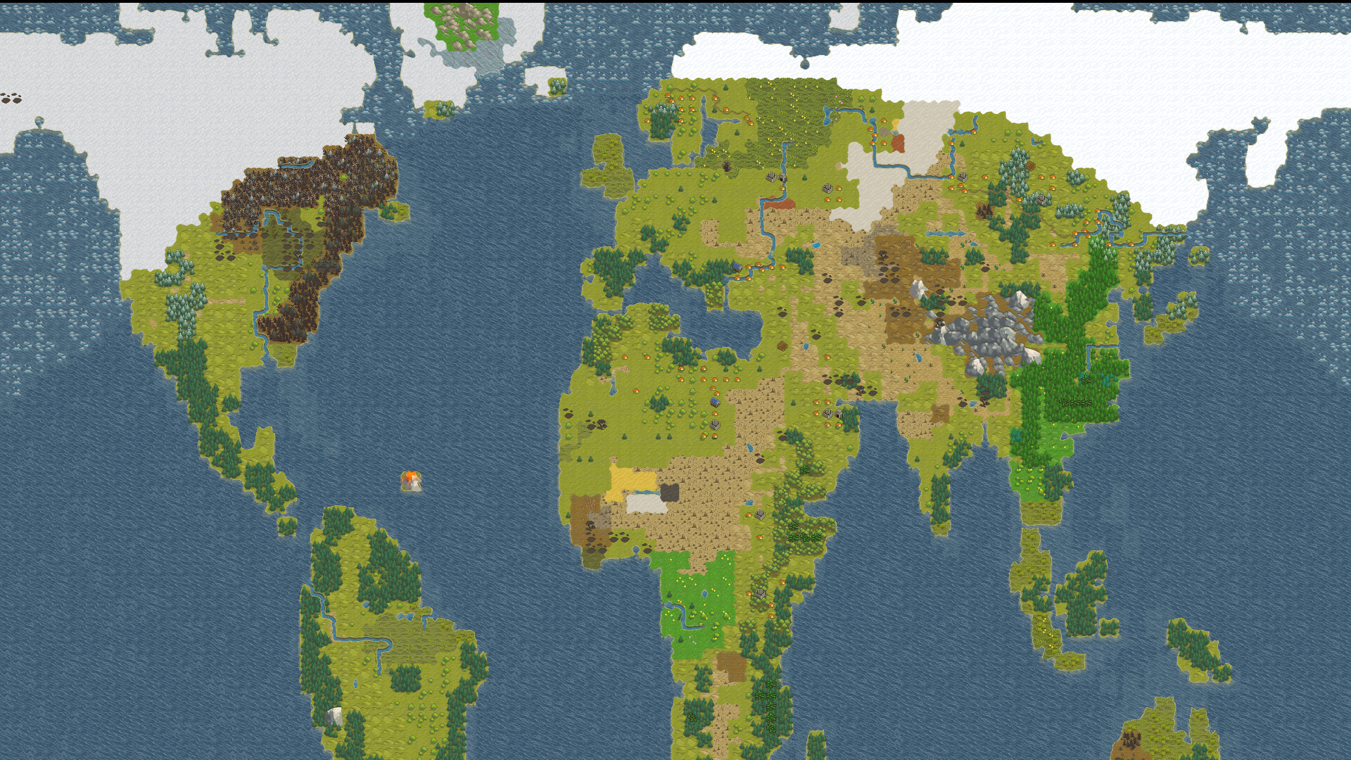 The Earth rendered in Tarn Adam's Dwarf Fortress.