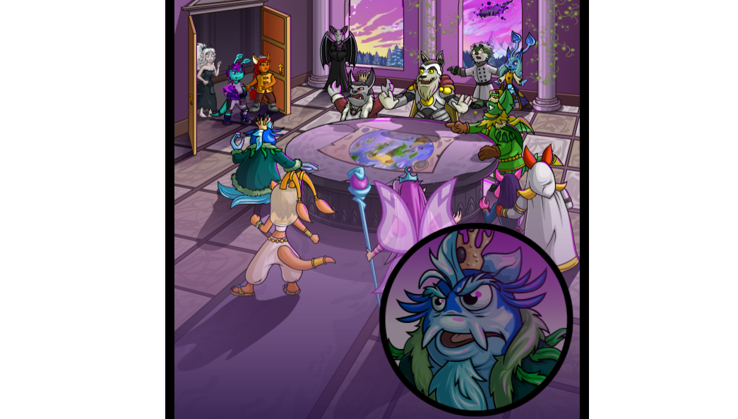 A scene of orderly chaos, as the void envelops Neopia, a council is taking place in Altador.